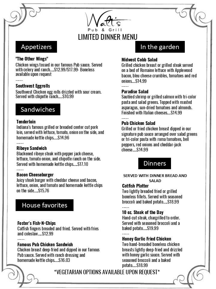 Limited Dinner Menu
