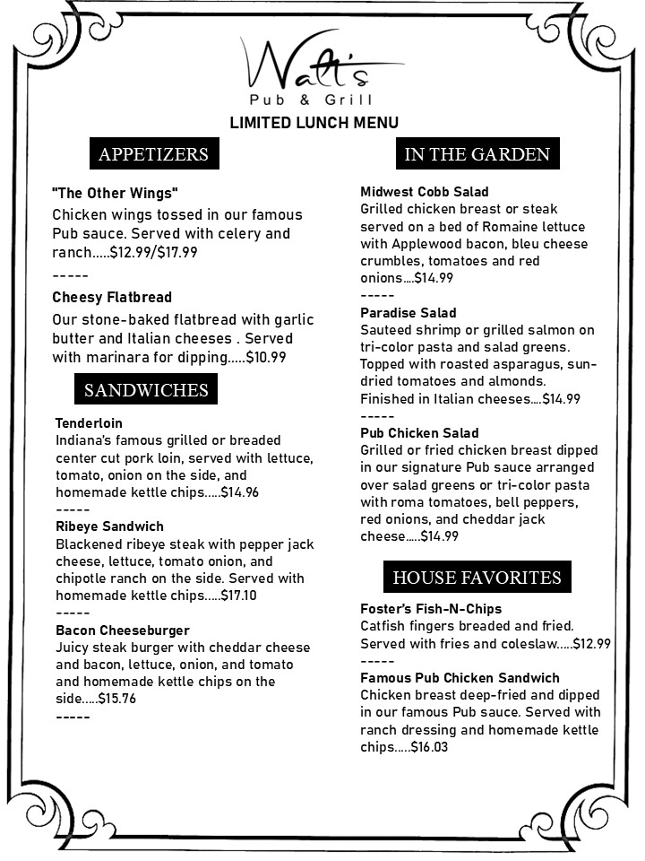 Limited Lunch Menu